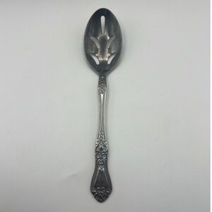 Rogers Co Stanley Roberts Precious rose Stainless Steel Slotted Spoon vtg